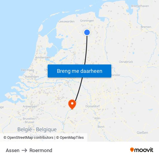 Assen to Roermond map