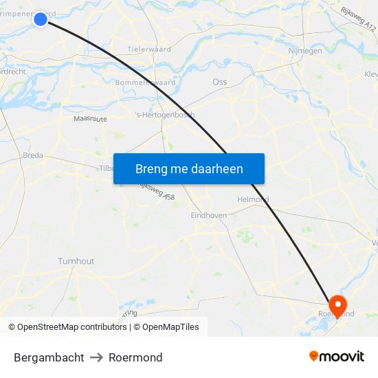 Bergambacht to Roermond map