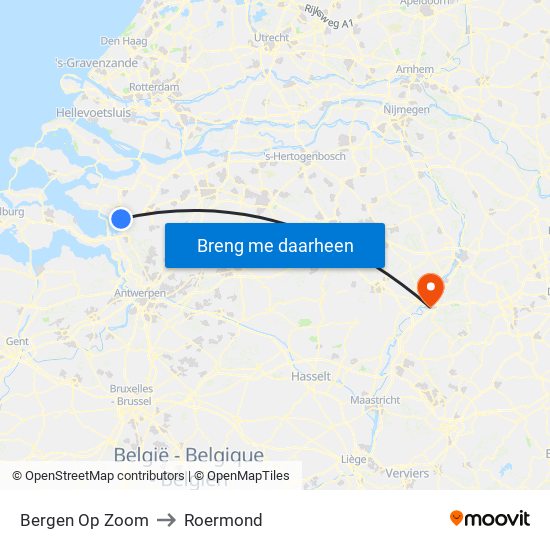 Bergen Op Zoom to Roermond map