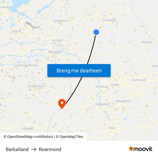 Berkelland to Roermond map