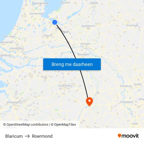 Blaricum to Roermond map