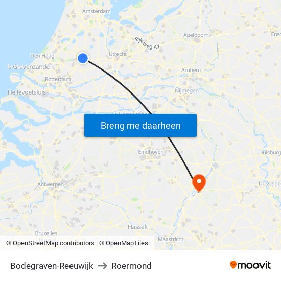 Bodegraven-Reeuwijk to Roermond map