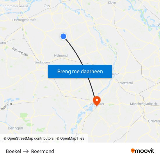 Boekel to Roermond map