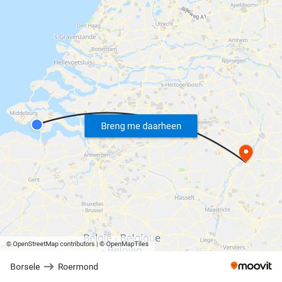 Borsele to Roermond map