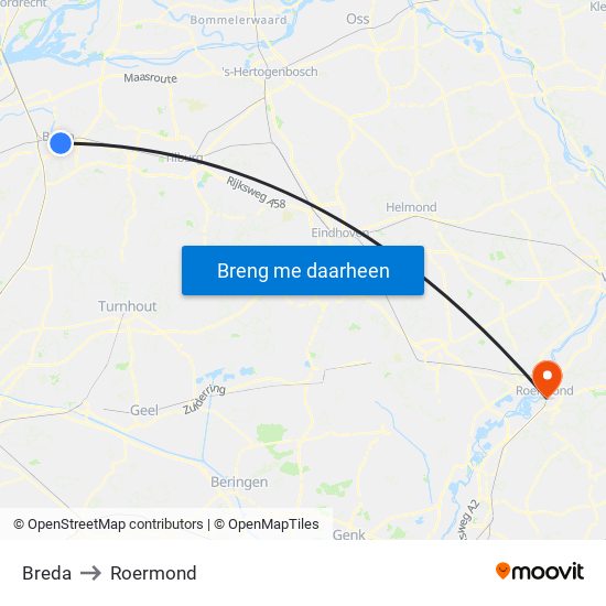 Breda to Roermond map