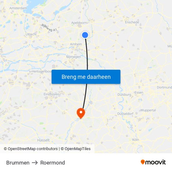 Brummen to Roermond map