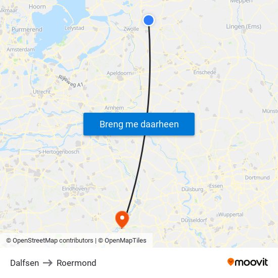 Dalfsen to Roermond map
