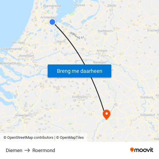 Diemen to Roermond map