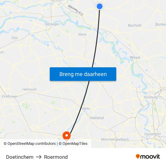 Doetinchem to Roermond map