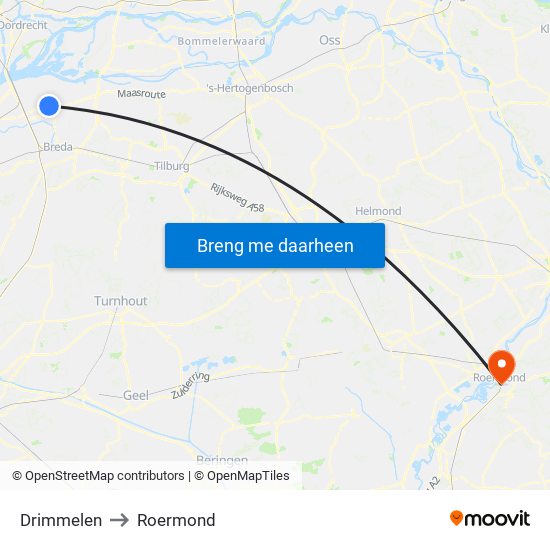 Drimmelen to Roermond map