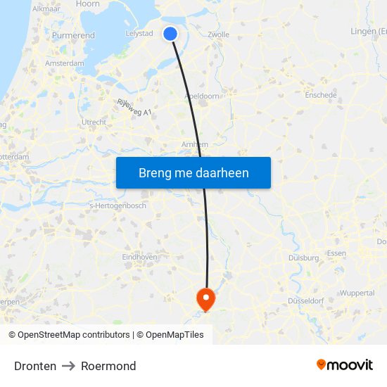 Dronten to Roermond map