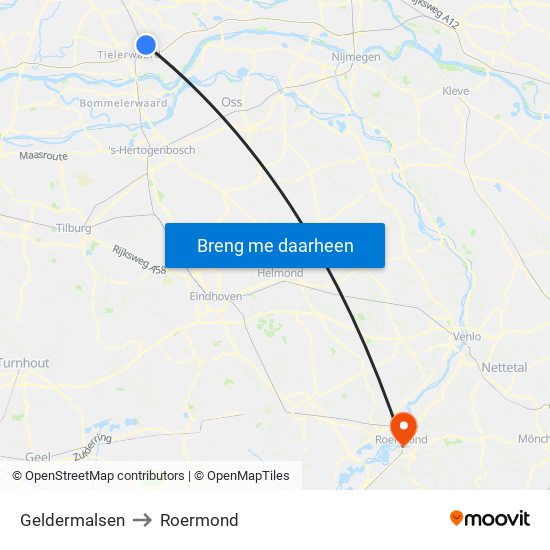 Geldermalsen to Roermond map