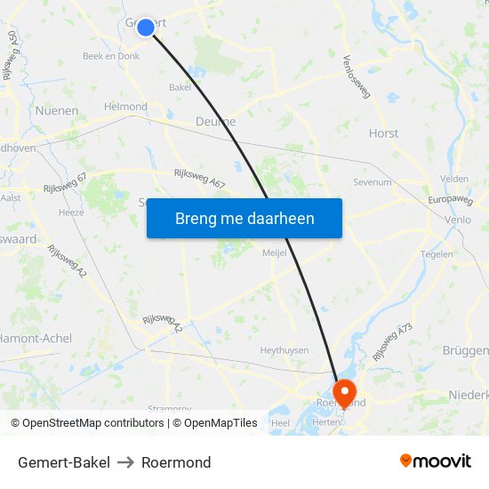 Gemert-Bakel to Roermond map