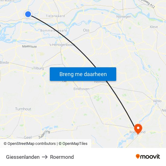 Giessenlanden to Roermond map