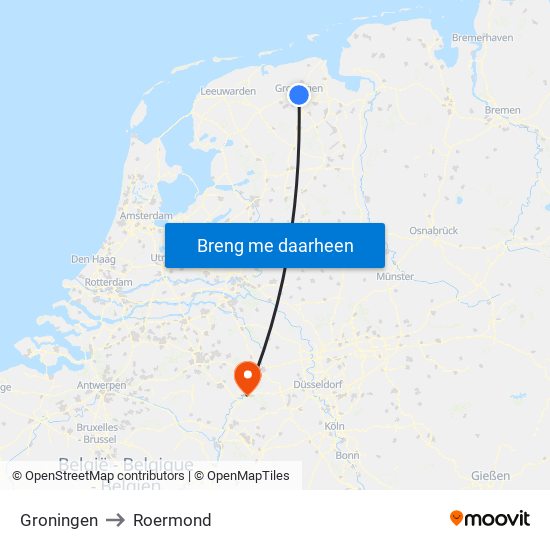 Groningen to Roermond map