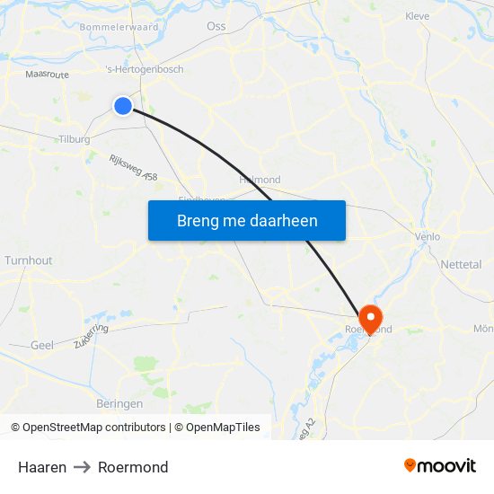 Haaren to Roermond map