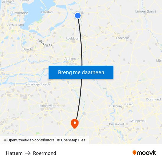 Hattem to Roermond map