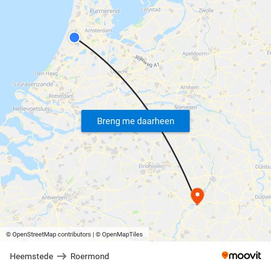 Heemstede to Roermond map