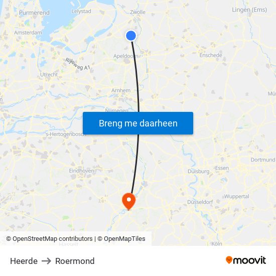 Heerde to Roermond map