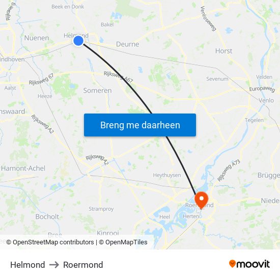 Helmond to Roermond map