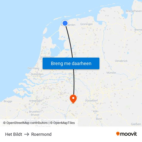Het Bildt to Roermond map