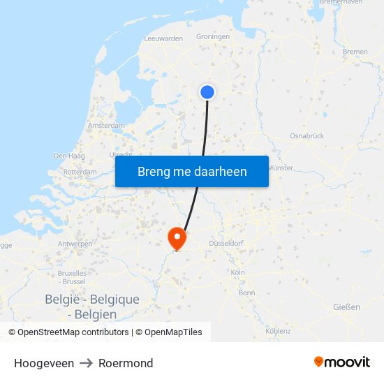 Hoogeveen to Roermond map