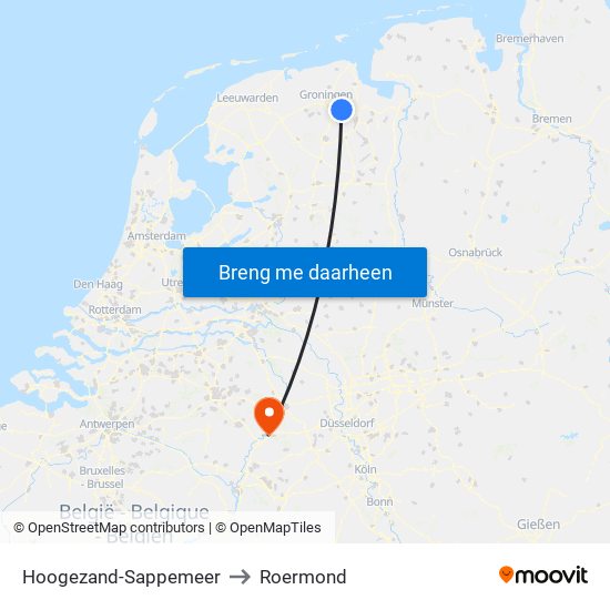 Hoogezand-Sappemeer to Roermond map