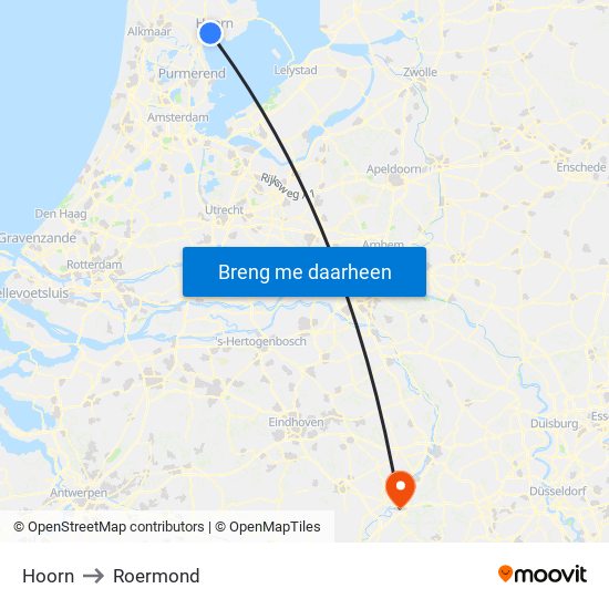 Hoorn to Roermond map