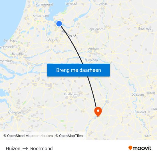 Huizen to Roermond map