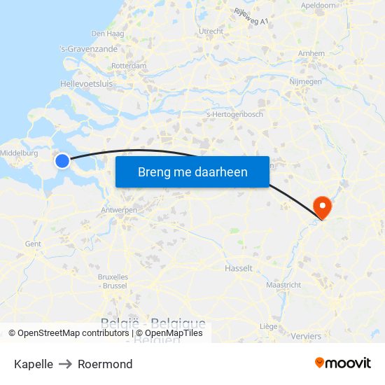 Kapelle to Roermond map