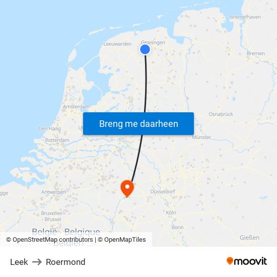 Leek to Roermond map