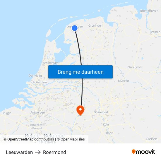 Leeuwarden to Roermond map