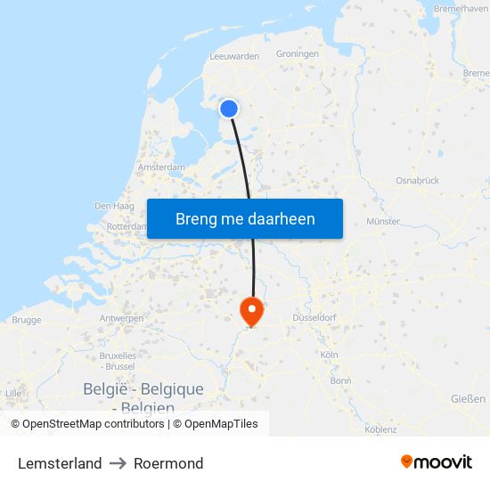 Lemsterland to Roermond map