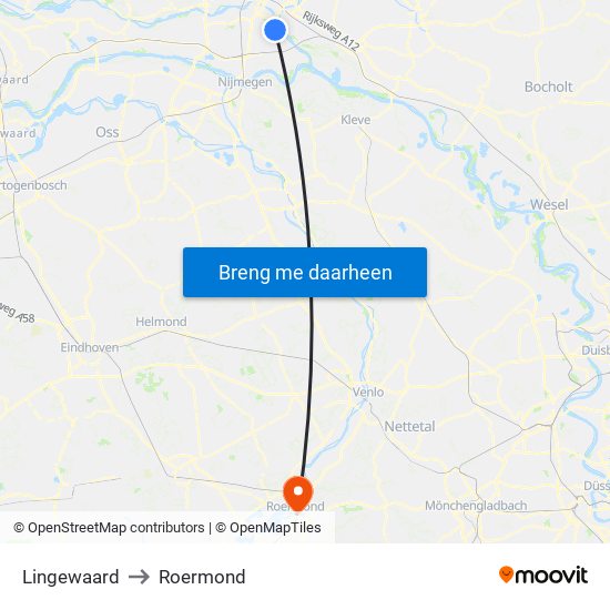 Lingewaard to Roermond map