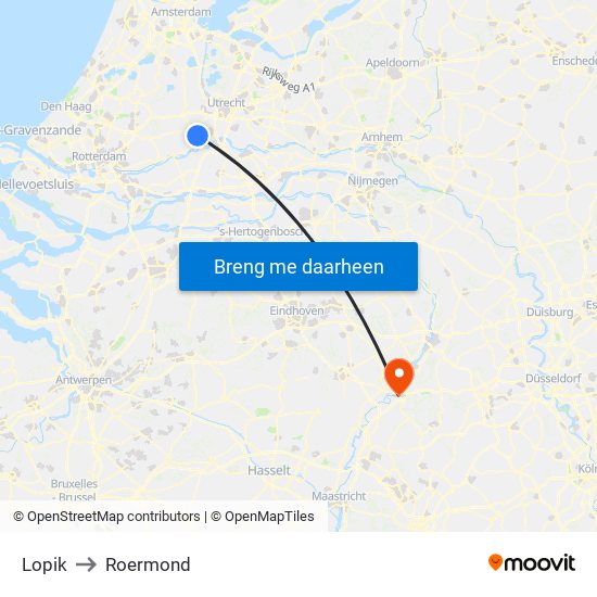 Lopik to Roermond map