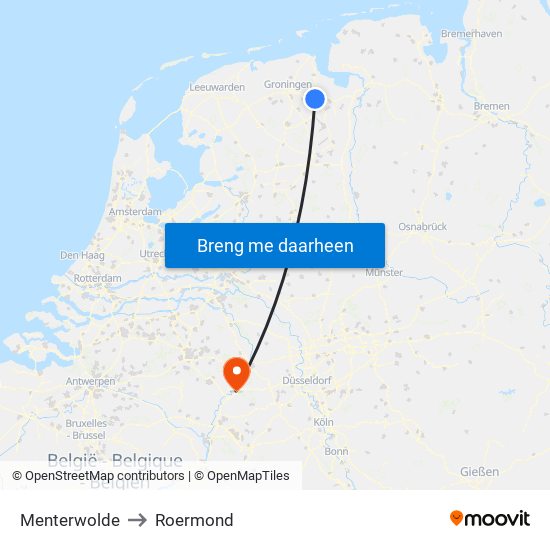 Menterwolde to Roermond map