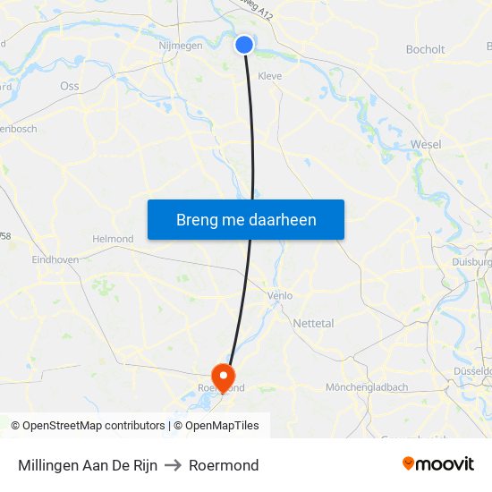 Millingen Aan De Rijn to Roermond map