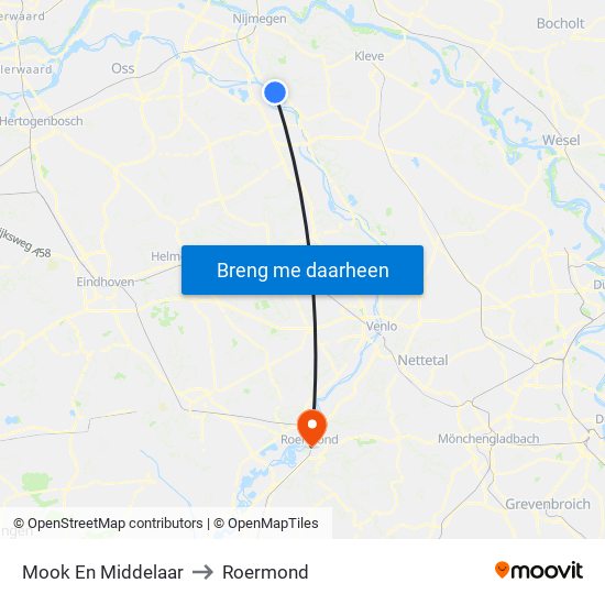Mook En Middelaar to Roermond map