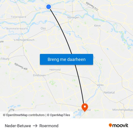 Neder-Betuwe to Roermond map