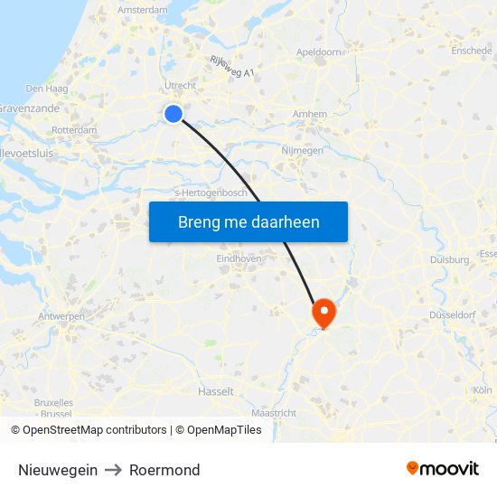 Nieuwegein to Roermond map