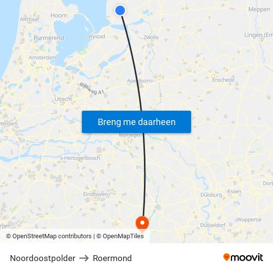 Noordoostpolder to Roermond map