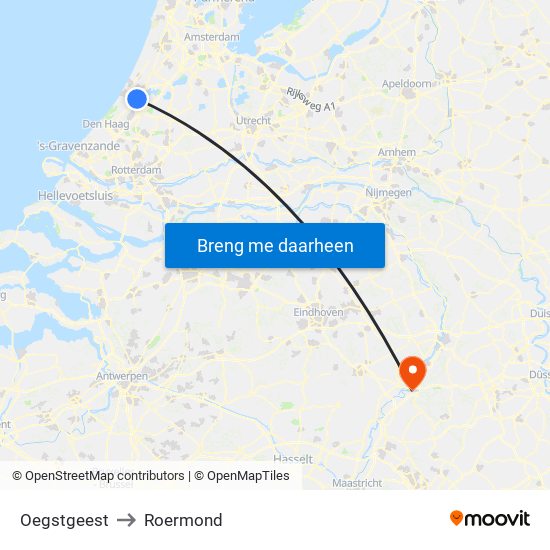 Oegstgeest to Roermond map