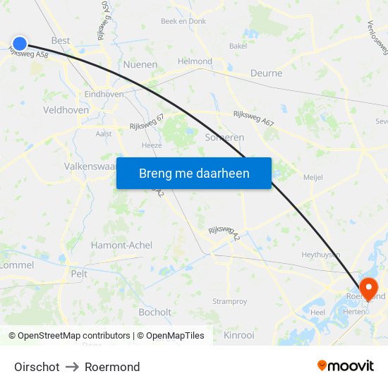 Oirschot to Roermond map