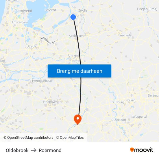 Oldebroek to Roermond map
