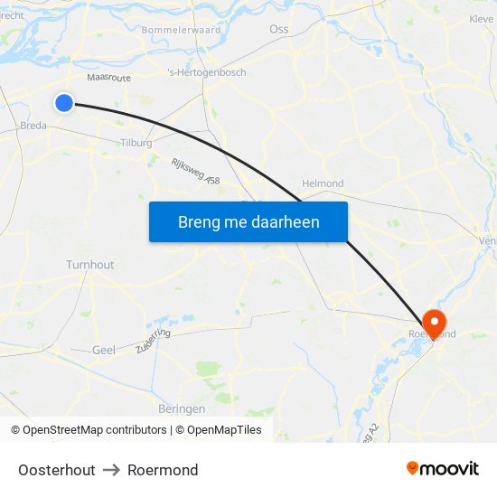 Oosterhout to Roermond map