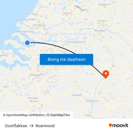 Oostflakkee to Roermond map