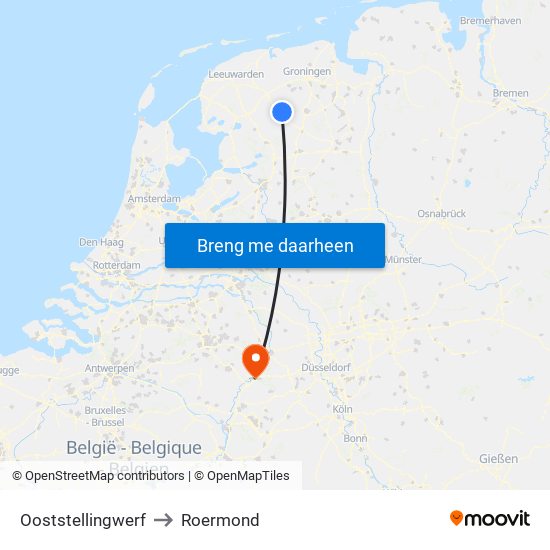 Ooststellingwerf to Roermond map