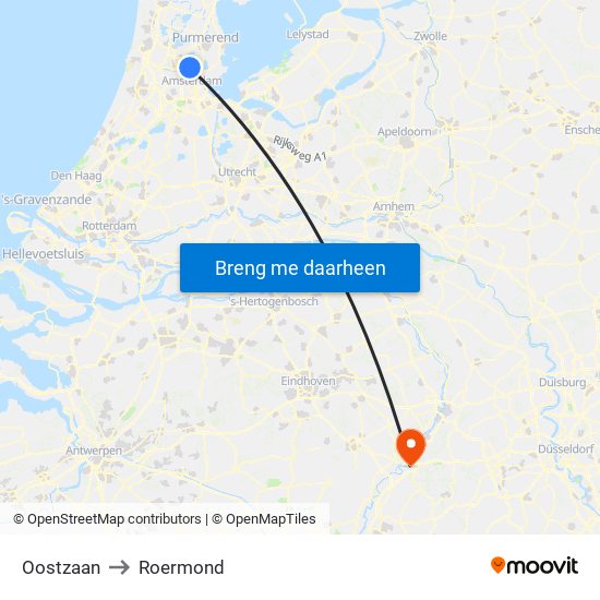 Oostzaan to Roermond map