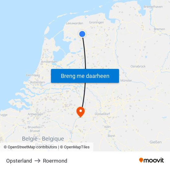 Opsterland to Roermond map