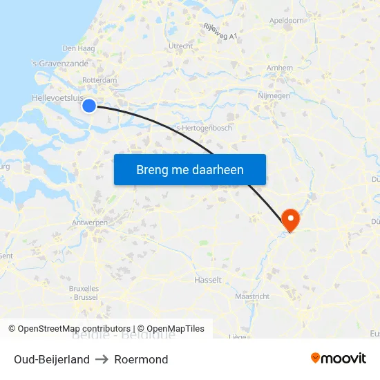 Oud-Beijerland to Roermond map